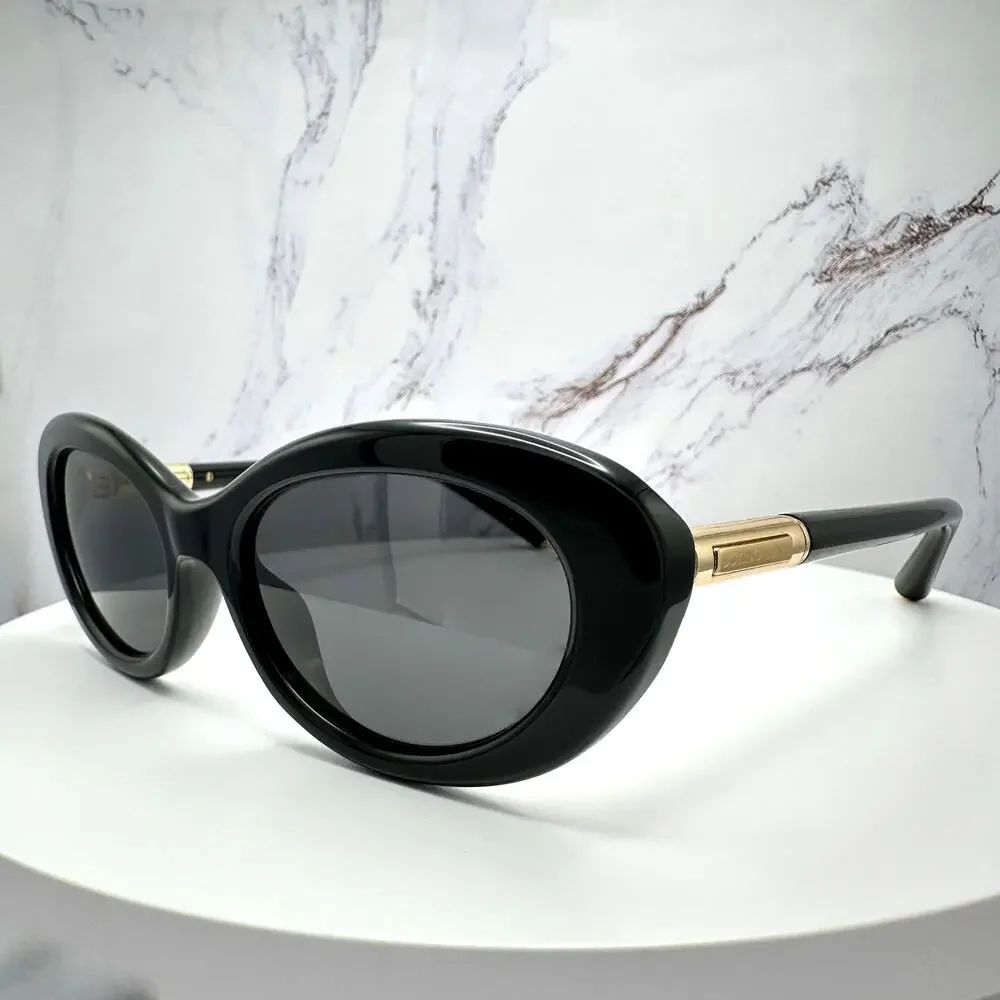 New Dolce & Gabbana Sunglasses Black Oval Cat Eye Gold Metal Logo 54-18